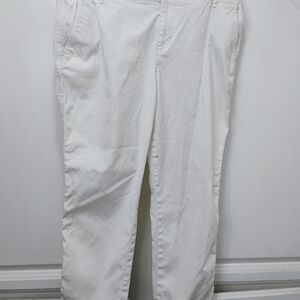 Women’s Ralph Lauren White Wide Leg Pants Size 8P 100%Cotton Embroidery All Over